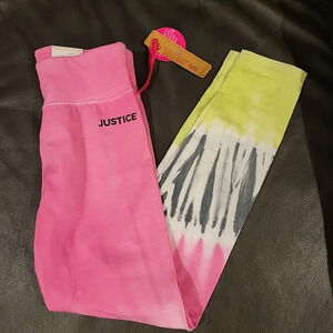 Girls Justice Small 7/8‎ Tie Dye Leggings NWT Pink Green Sports